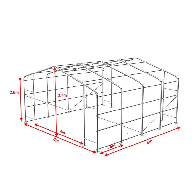 6X6 2,6m Sidehøyde Helgalvanisert stålramme Midlertidig lagertelthall