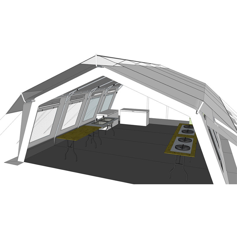 UNICEF standard 42 m² multifunksjonelt hubtelt med integrert/avtakbart skyggedeksel
